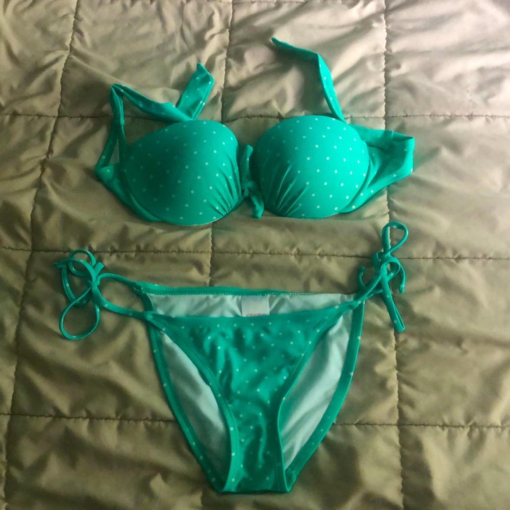 Mint green polkadot 2 piece swimsuit